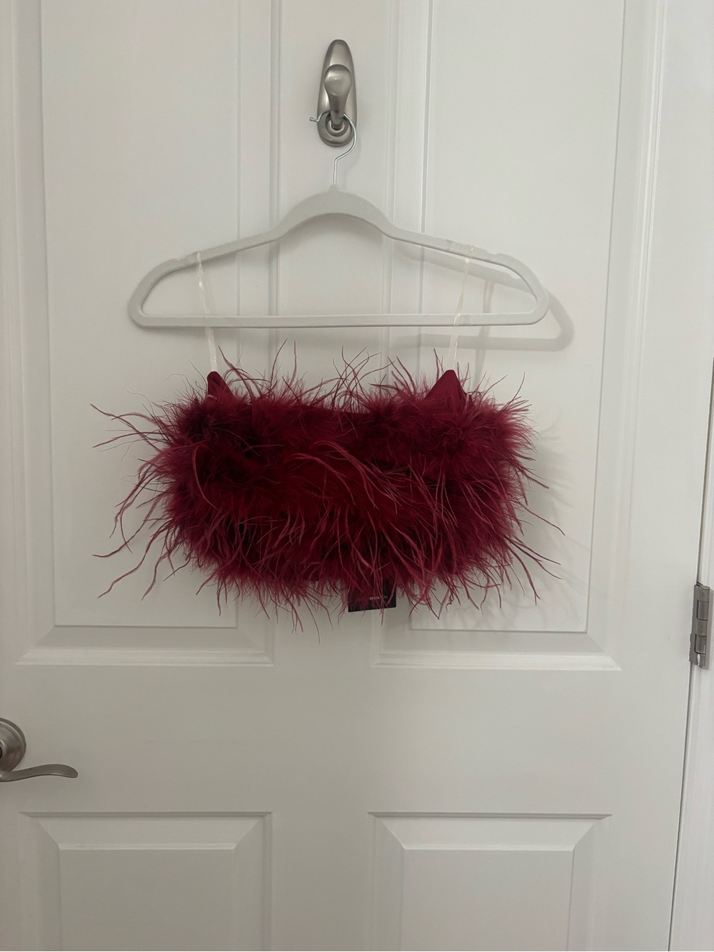 NWT FashionNova Feather Crop Tube Top in Red size XS